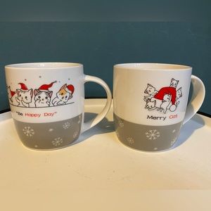 Pair of Christmas Cat Kitten 12 oz Mugs / Cups by Brunmor